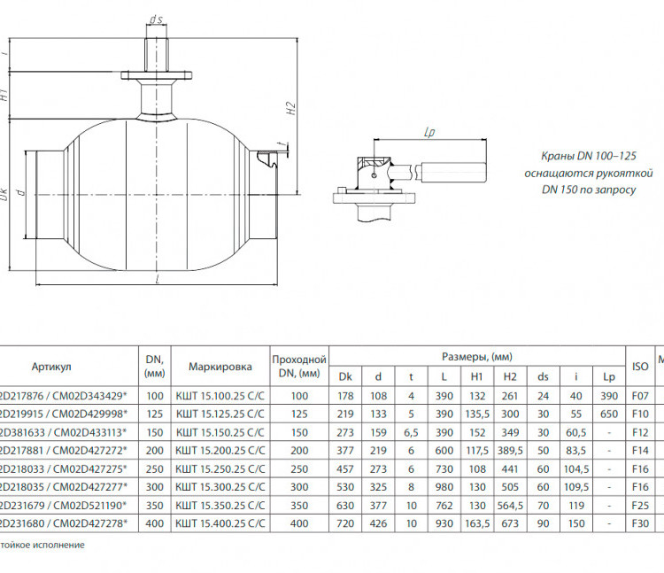 Кран шаровой БИВАЛ КШТХ 15 DN 350 PN 25 С/С 2