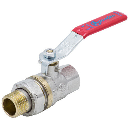 Кран шаровой латунный Aquasfera EURO 1006 DN 40 PN 16 резьба - 1 1/2'', покрытие - никель, полнопроходной резьбовой ВР-НР с американкой, ручка-рычаг красная 1006-05