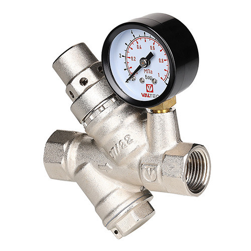 Редуктор давления VALTEC VT.082.N.05 3/4'' DN 20 PN 16 поршневой, прямого действия, с фильтром и манометром, латунный с никелевым покрытием