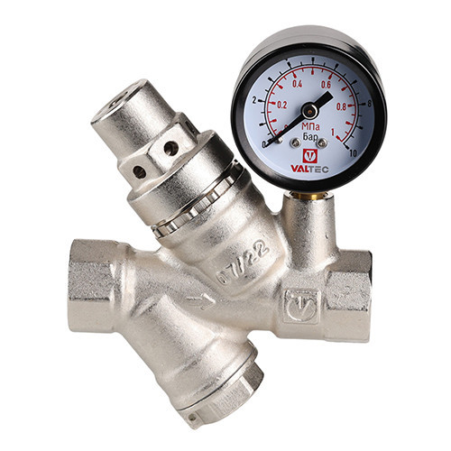 Редуктор давления VALTEC VT.082.N.05 3/4'' DN 20 PN 16 поршневой, прямого действия, с фильтром и манометром, латунный с никелевым покрытием 9