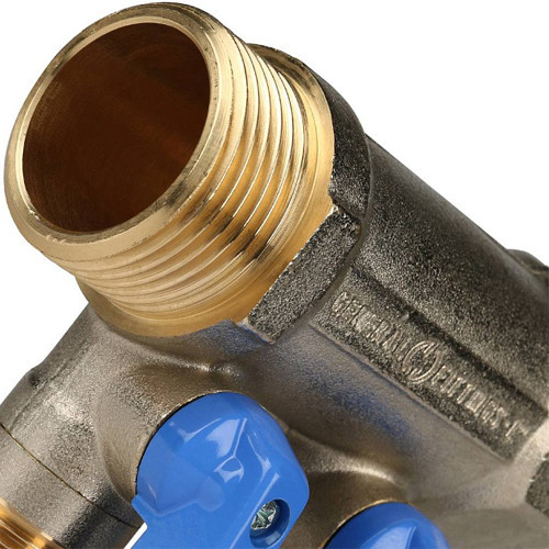 Коллектор распределительный STOUT SMB 6201 2 отвода ВР-НР 1"х1/2" DN 25 PN 10 с шаровыми кранами синяя рукоятка 3