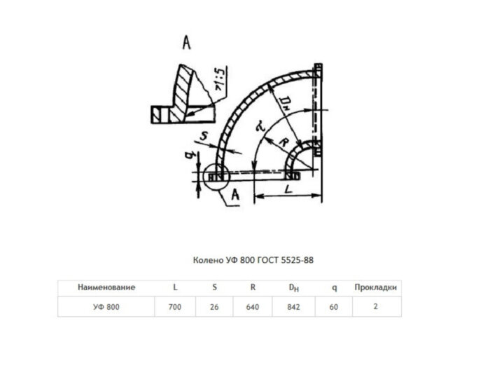 Колено УФ Ду 800 ВЧШГ ГОСТ 5525-88 чугунное фланцевое