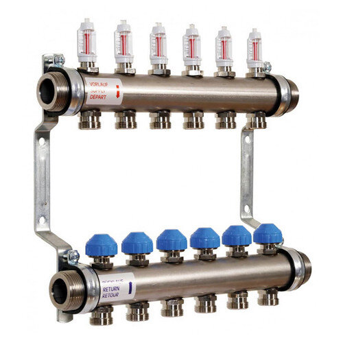 Коллекторная группа Watts HKV 2013A-VA 10-ти контурный НР 1"x3/4" DN 25 PN 6 с регулирующими клапанами расходомерами