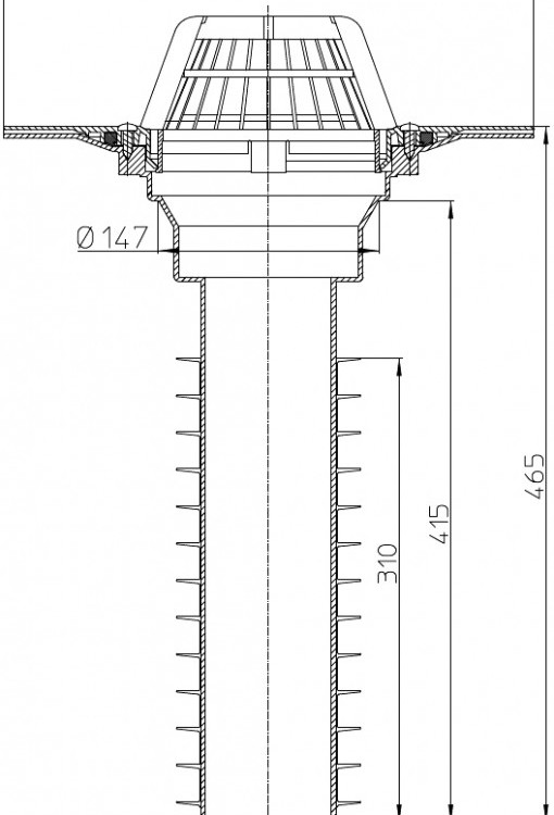 Корпус кровельной воронки HL69P/2-K DN125 вертикальный выпуск, плоский фланец ПВХ 2