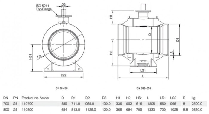 Кран шаровой Vexve 110700 DN 700 PN 25 стальной стандартнопроходный под приварку для газа, с редуктором