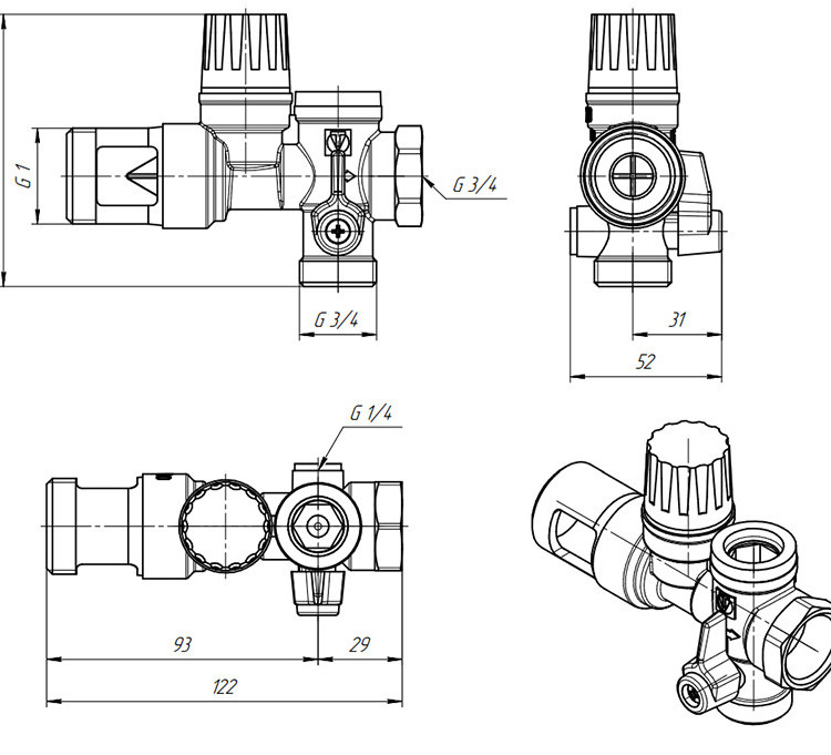 Группа безопасности VALTEC VT.461.NC.05 3/4'' DN 20 PN 10 для бойлера, латунная с никелевым покрытием 2