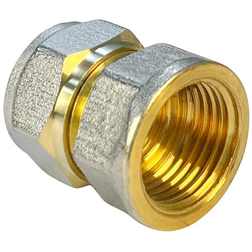 Соединитель обжимной VALFEX VF.302.N ВР 1/2" Ду 20 Ру 25 переход на внутреннюю резьбу, никелированный латунный