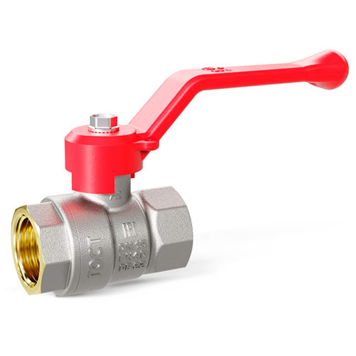 Кран шаровой латунный LD Pride 47.32.В-В.Р Ду 32 Ру 25 резьба (ВР-ВР) 1/4", никелированный с красным рычагом, неполнопроходный