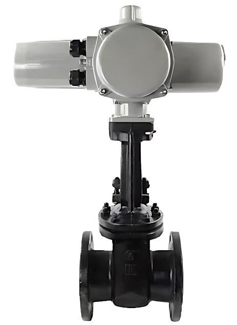 Задвижка ЛМЗ 30ч906бр Ду 300 Ру 10 фланцевая клиновая чугунная с электроприводом ГЗ-Б200/24 380В с параллельным клином