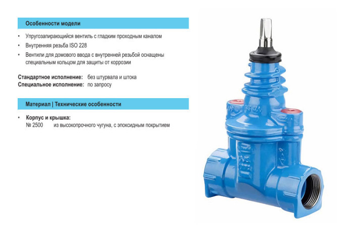 Вентиль для домового ввода Hawle 2500 DN 1 1/2" с внутренней резьбой