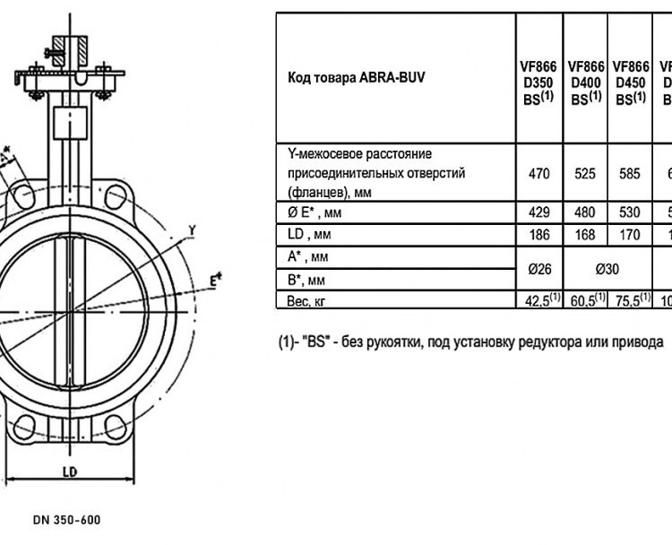 Затвор дисковый поворотный ABRA BUV-VF 866 DN 400 PN 16 межфланцевый с голым штоком 2