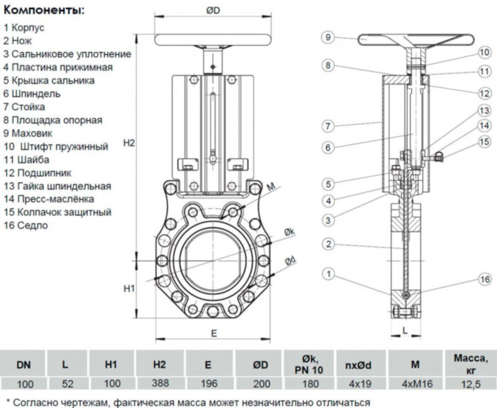 Задвижка шиберная ножевая VGA с невыдвижным шпинделем S72.10 DN 100