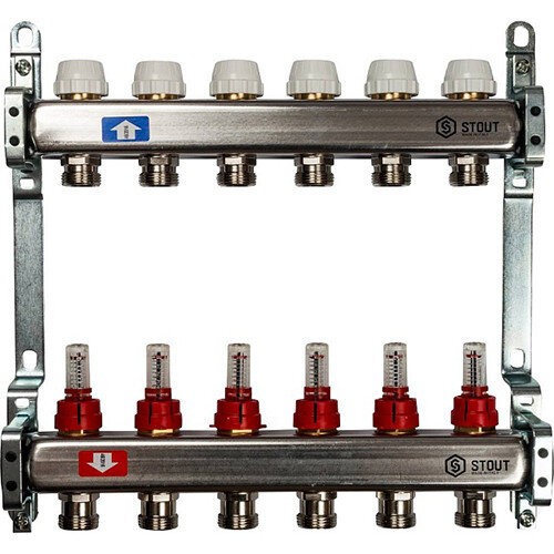 Коллектор STOUT с расходомерами 6 выходов