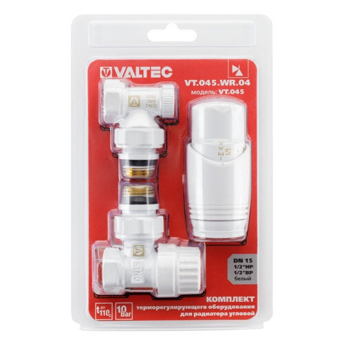 Комплект терморегулирующего оборудования Valtec VT.045 1/2" DN 15 PN 10 для радиатора угловой, белый