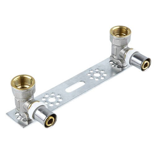 Планка монтажная латунная Aquasfera 8020 DN 16.4х1/2" PN 16 резьба - 16.4х1/2", покрытие - никель, для душевого смесителя с двумя угольниками, резьбовой ВР-ВР, 8020-01