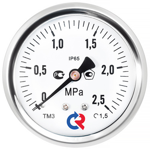 Манометр РОСМА ТМ-220Т.00 (0...0,25 МПа) Дкорп=50мм кл. 2,5 G1/4" виброустойчивый (готовый к гидрозаполнению) осевой УТ-00050791 1