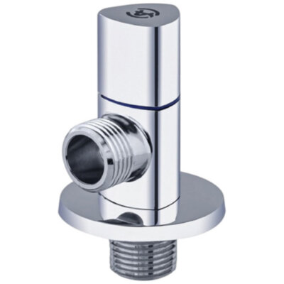 Клапан (вентиль) угловой для бытовых приборов латунный Aquasfera 1076 DN 15 PN 10 резьба - 1/2"х1/2", покрытие - хром, с отражателем, резьбовой НР-НР, маховик хромированный, 1076-01
