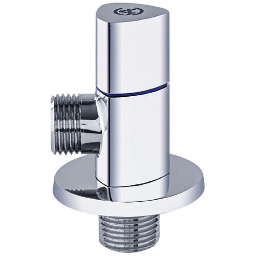 Клапан (вентиль) угловой для бытовых приборов латунный Aquasfera 1076 DN 15 PN 10 резьба - 1/2"х1/2", покрытие - хром, с отражателем, резьбовой НР-НР, маховик хромированный, 1076-01