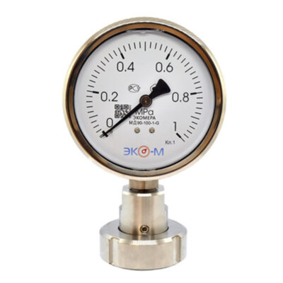 Разделитель сред (молочная гайка) Ду 25 мм в сборе с манометром ЭКОМЕРА МД90 Ду 100 мм Ру 0-1 МПа 1/2''