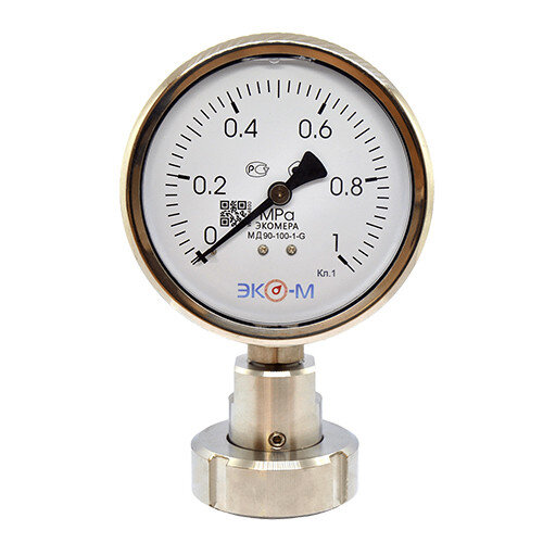Разделитель сред (молочная гайка) Ду 25 мм в сборе с манометром ЭКОМЕРА МД90 Ду 100 мм Ру 0-1 МПа 1/2''