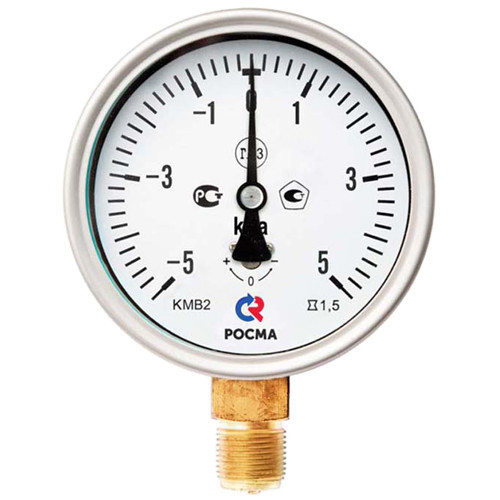 Мановакуумметр РОСМА КМВ-22Р (-1...1,5 кПа) Дкорп=100мм кл. 1,5 G1/2" для низких давлений газов радиальный 00000002255 1
