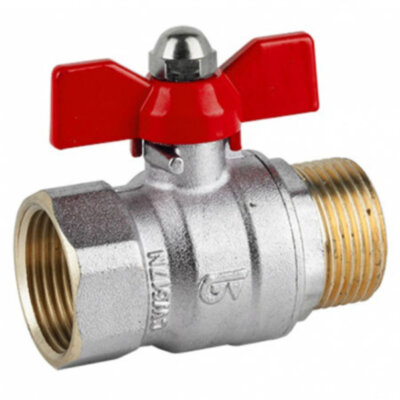 Кран шаровой латунный GENEBRE 3038 Ду20 Ру25 резьбовой ВР/НР с красной бабочкой