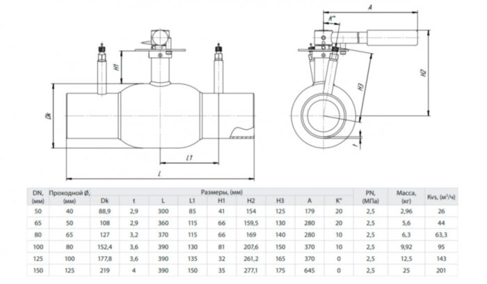 Кран шаровой БИВАЛ КШР 12 DN 100 С/С