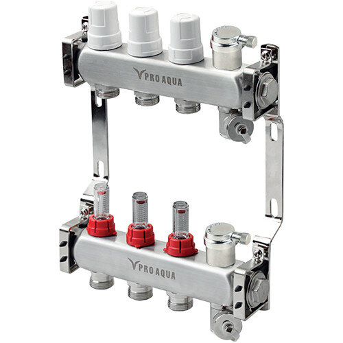 Коллекторная группа Pro Aqua 5 выходов с расходомерами и автоматическими воздухоотводчиками