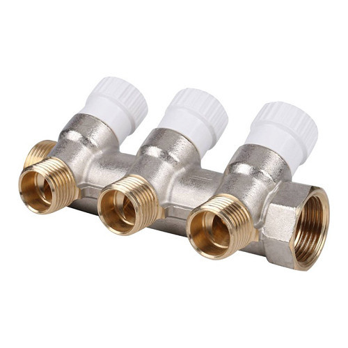 Коллектор распределительный STOUT SMB 6851 3 отвода ВР-НР 3/4"х1/2" DN 20 PN 10 с запорными клапанами 1