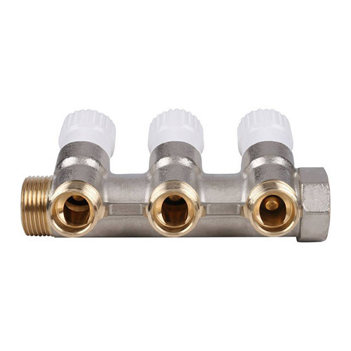 Коллектор распределительный STOUT SMB 6851 3 отвода ВР-НР 3/4"х1/2" DN 20 PN 10 с запорными клапанами 2