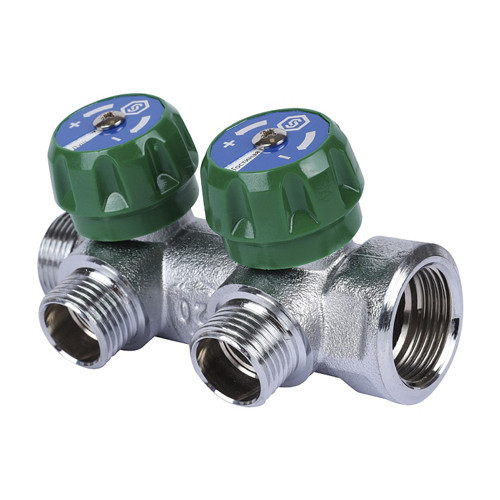 Коллектор распределительный STOUT SMB 6850 2 отвода ВР-НР 3/4"х1/2" DN 20 PN 16 с регулирующими клапанами