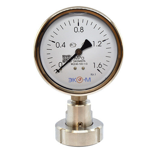 Разделитель сред (молочная гайка) Ду 25 мм в сборе с манометром ЭКОМЕРА МД90 Ду 100 мм Ру 0-1,6 МПа 1/2''