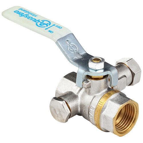 Кран шаровой латунный со спускником Aquasfera Standard 1112 DN 20 PN 40 резьба - 3/4'', покрытие - никель, полнопроходной резьбовой ВР-ВР, ручка-рычаг белая 1112-02
