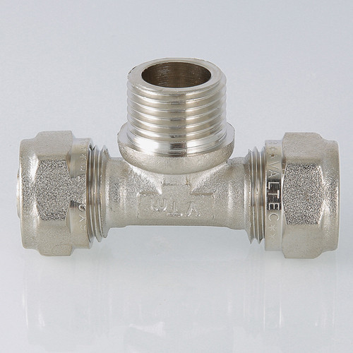 Тройник переходной VALTEC VTm.333 НР 3/4" DN 26x20x26 PN 10 латунный никелированный 3