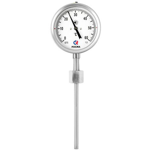 Термометр РОСМА БТ-52.220-250-СВ Дкорп=100мм 10 МПа кл. 1,5 G1/2" Траб = 0...+100°C биметаллический коррозионностойкий со свободной внутренней резьбой 00000038081