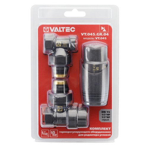 Комплект терморегулирующего оборудования Valtec VT.045 1/2" DN 15 PN 10 для радиатора угловой, серый