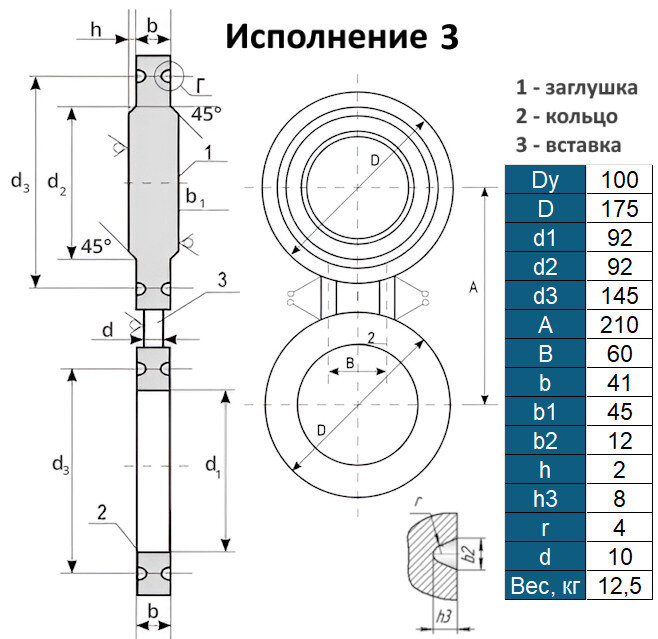 Заглушка 3-100-10,0 АТК 26-18-5-93 поворотная стальная Ду100 Ру100