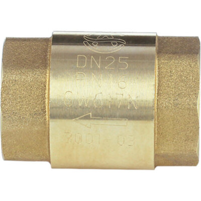 Клапан обратный латунный Aquasfera 3001 DN 32 PN 10 резьба - 1 1/4'', пружинный с пластиковым штоком, резьбовой ВР-ВР, 3001-04