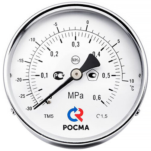 Манометр РОСМА ТМ-621ТЭ.00 NH3 (0...1 МПа) Дкорп=150мм кл. 1,0 M20x1,5 Траб= -30...+25°C коррозионностойкий виброустойчивый эксцентрический, аммиак 00000001898