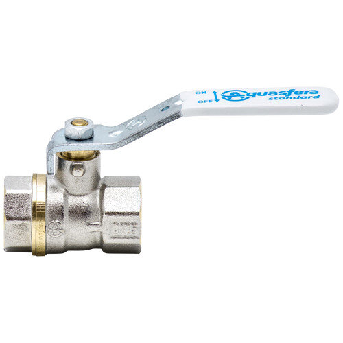 Кран шаровой латунный Aquasfera Standard 1101 DN 15 PN 40 резьба - 1/2'', покрытие - никель, неполнопроходной резьбовой ВР-ВР, ручка-рычаг белая 1101-01