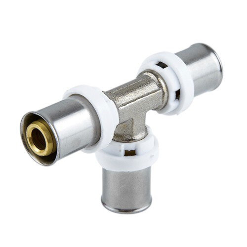 Тройник латунный Aquasfera 8009 DN 16.4 PN 16 покрытие - никель, пресс, 8009-01