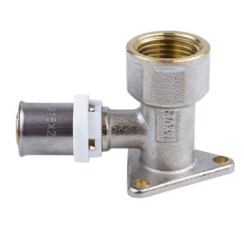 Угольник латунный Aquasfera 8008 DN 15x20.4 PN 16 резьба - 1/2'', покрытие - никель, с креплением, резьбовой ВР/пресс, 8008-02