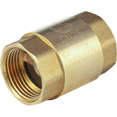 Клапан обратный латунный Aquasfera 3001 DN 40 PN 10 резьба - 1 1/2'', пружинный с пластиковым штоком, резьбовой ВР-ВР, 3001-05