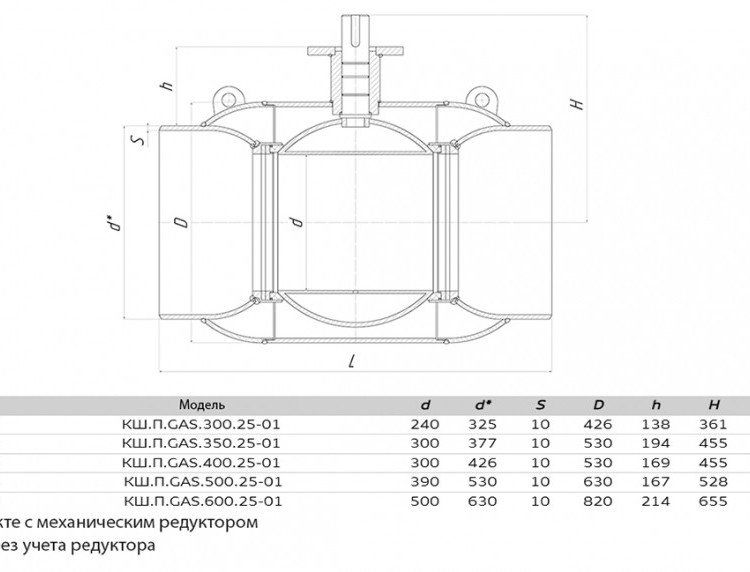 Кран шаровой газовый ALSO КШ.П.GAS.300.16-01 Ду 300 Ру 16 с редуктором стандартнопроходный под приварку 2