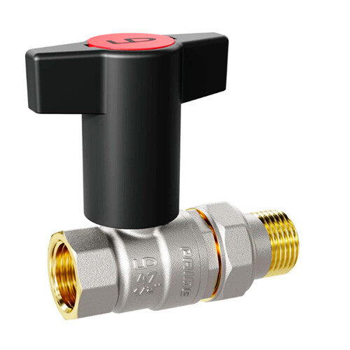 Кран шаровой латунный LD Pride 47.20.В-ГШ.ТР Ду 20 Ру 40 резьба (ВР-НР) 3/4", никелированный с красной пластиковой рукояткой, неполнопроходный