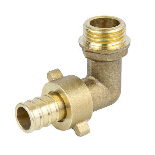 Переходник для шланга латунный Aquasfera 9106 DN 15x15 PN 25 резьба - 1/2''x15, угловой разъемный, резьбовой НР-НР, 9106-01