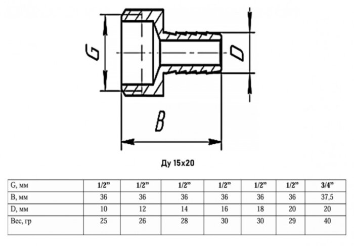 Штуцер для шланга VALFEX VF.650 НР 1/2" Ду 15x20 Ру 40 латунный
