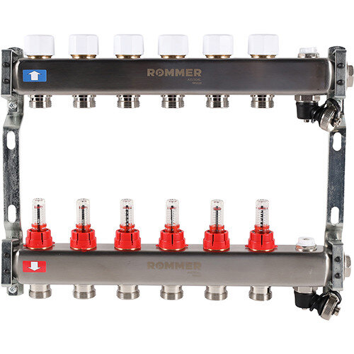 Коллектор ROMMER с расходомерами с клапаном вып. воздуха и сливом 6 выходов