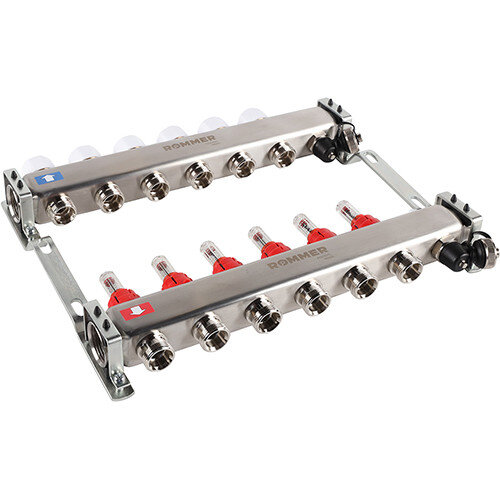 Коллектор ROMMER с расходомерами с клапаном вып. воздуха и сливом 6 выходов