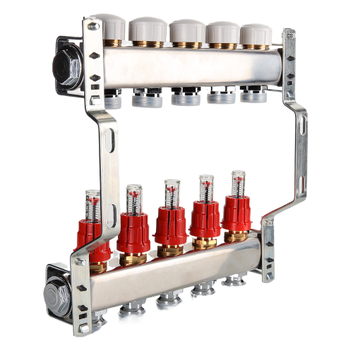 Коллекторная группа VALTEC VTc.584.EMNX.0609 9-ти контурный ВР-НР 1"x3/4" DN 25 PN 6 с регулирующими клапанами и расходомерами